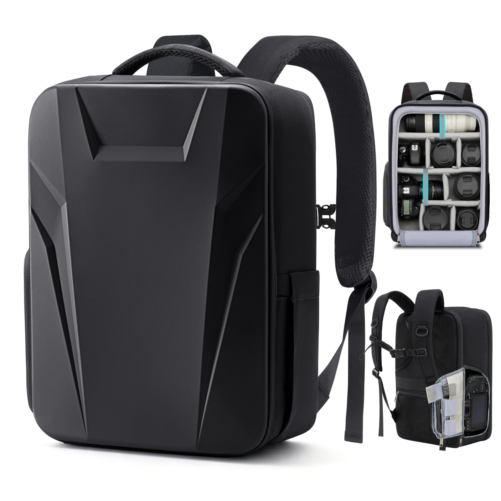 RAINSMORE Camera Backpack,Hardshell Photography DSLR Camera Bag,Black
