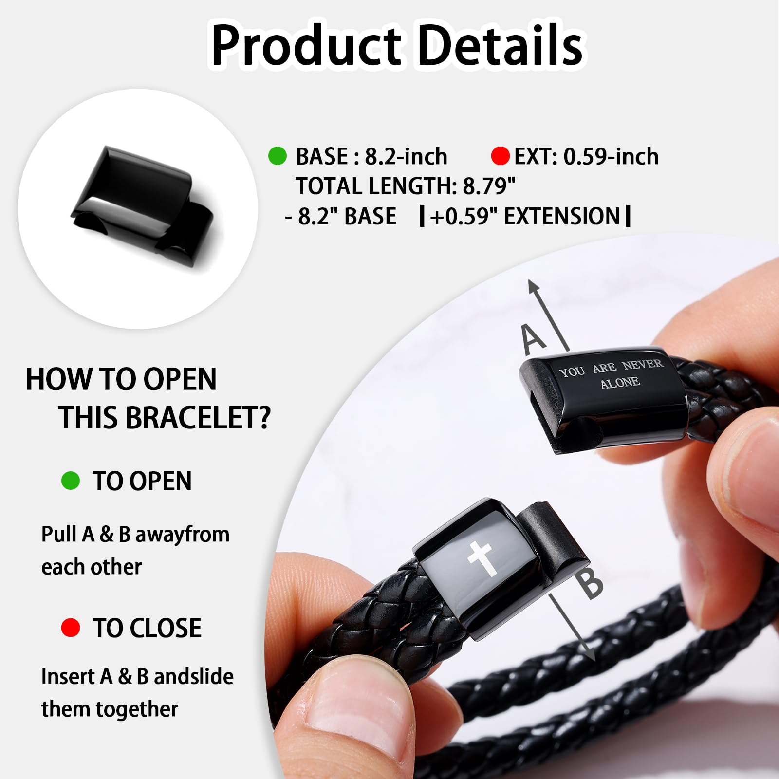 Men's Leather Bracelet with Cross Bible Verse, Double Layer Black Genuine Leather Bracelet for Men, Christian Religious Baptism Easter Gift for Men Dad Husband Boyfriend Grandson Son
