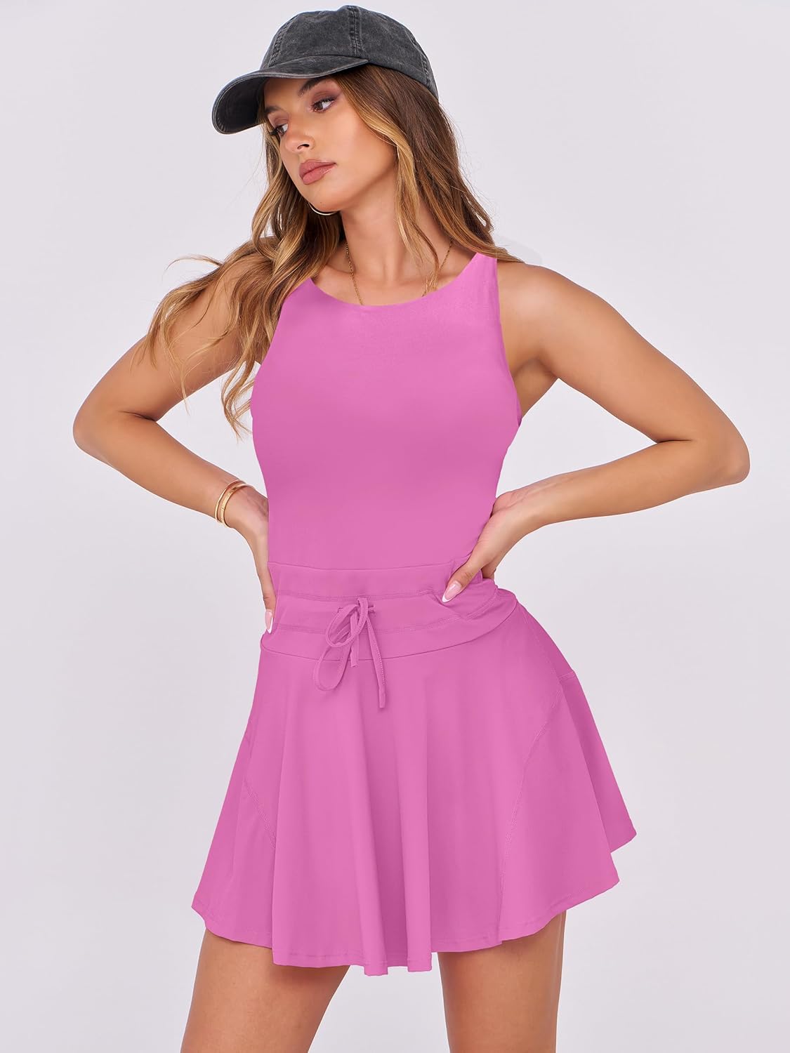 Caracilia Women's Tennis Mini Dresses 2026 Summer Sleeveless Built in Shorts Golf Athletic One Piece Active Romper Dress - Image 2