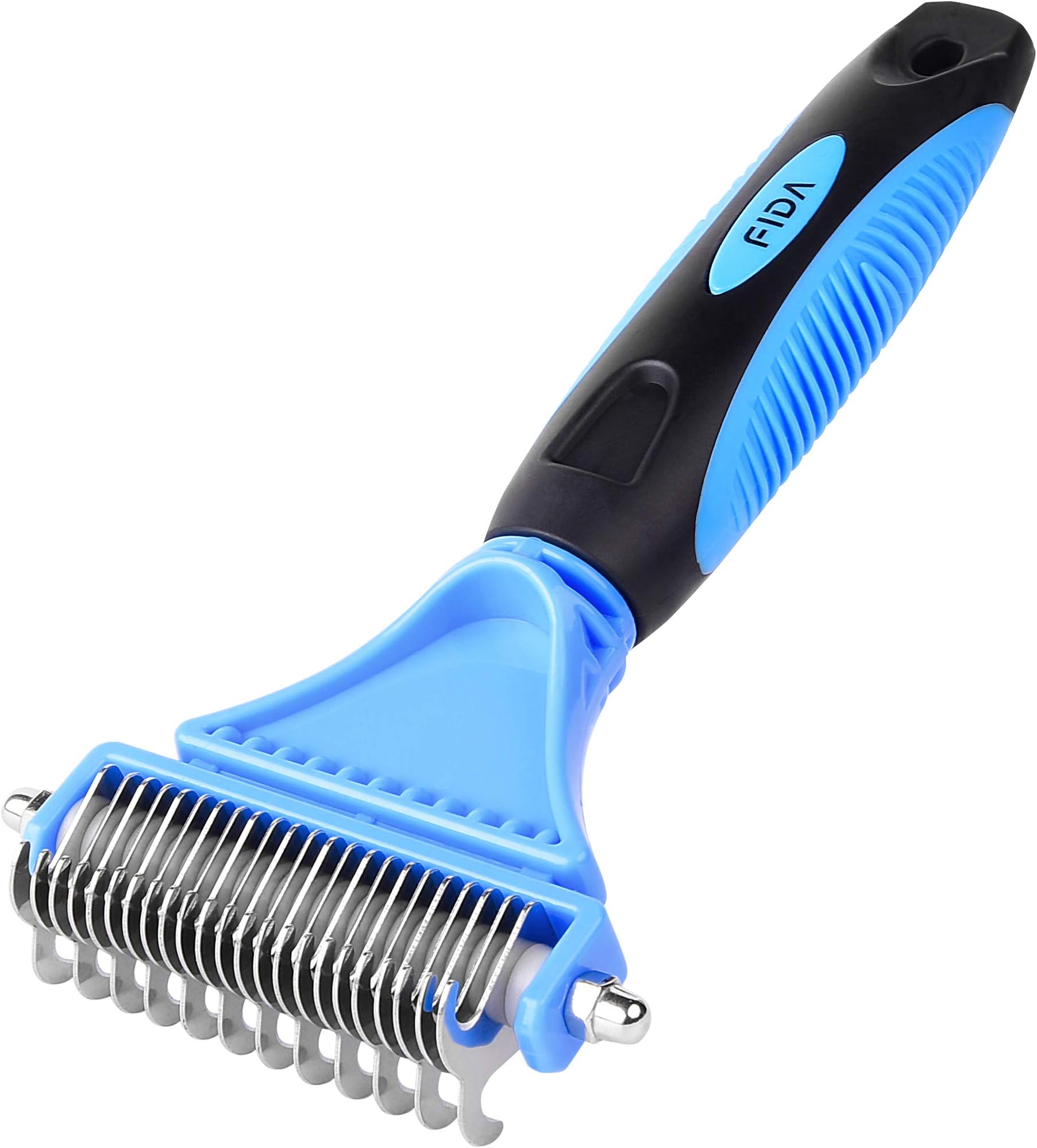 Fida Dematting Tool for Dogs and Cats - 2 Sided Pet Undercoat Rake - Safe Grooming & Deshedding Brush - Comb Out Mats & Tangles Easily