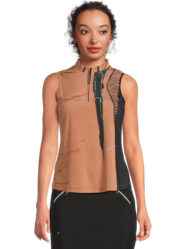 Beige Jamie Sadock Canvas Mache Print Sleeveless Polo