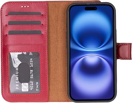 Miniatura 5 de Premium Leather Wallet Case for iPhone 17 Series, RFID Blocking, Detachable 2-in-1 Design with Card Slots, Red Cowhide Folio Cover with Football