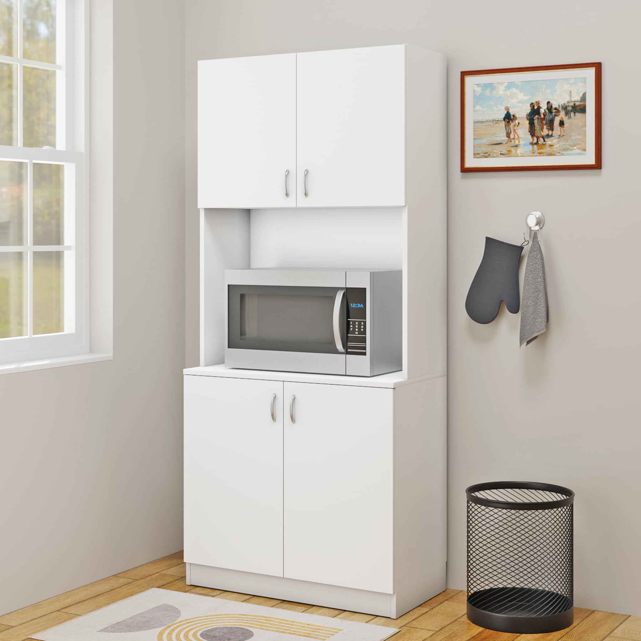 viki furniture | kitchen cabinet – 5 tier unit with doors & open shelves, organizer for kitchen, bedroom, hallway & living room (frosty white – 40d x 80w x 180h cm) | 1 year warranty