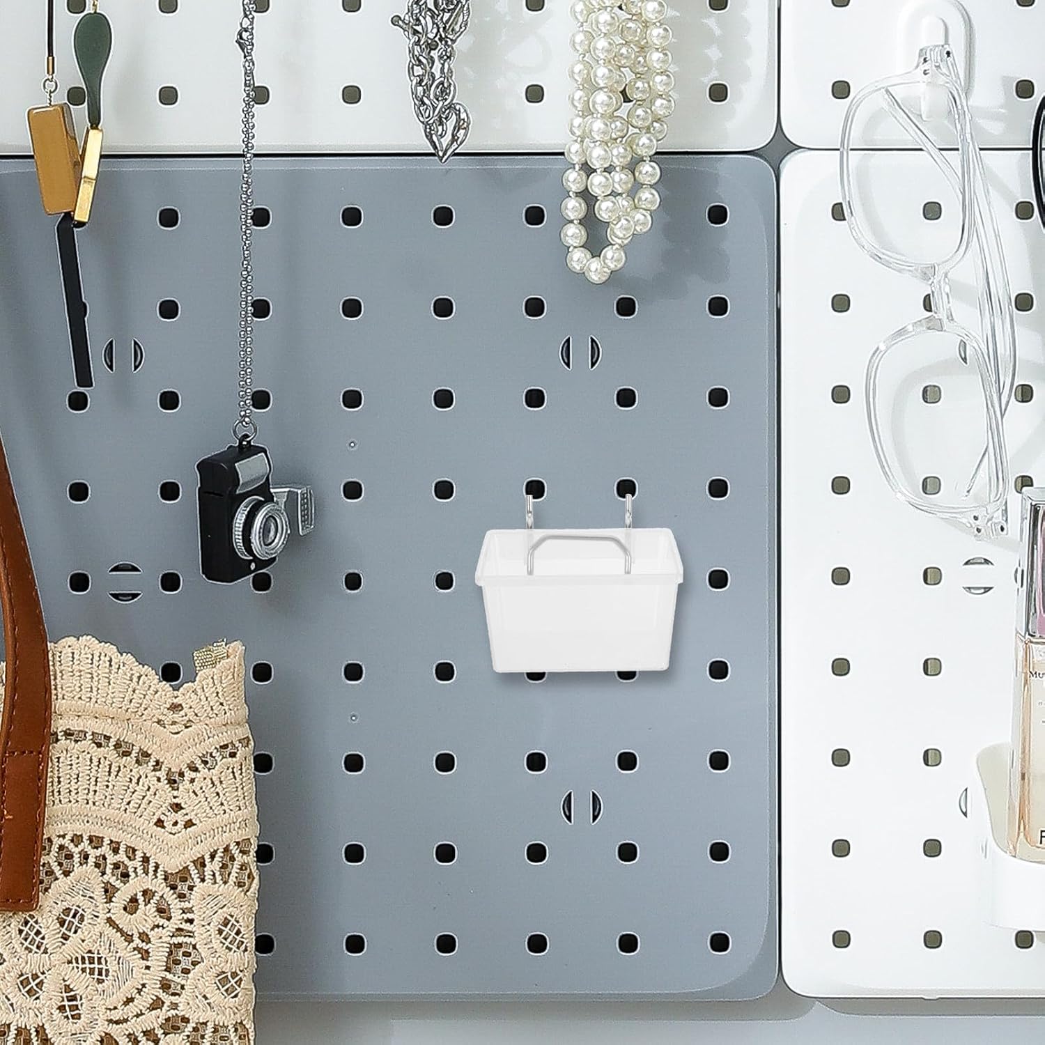 4Pcs Pegboard Baskets & Hooks - Pegboard Small Parts Bins - Anti-Static Plastic Hanging Boxes - Organize Tools, Workbench, Accessories, Garage Storage,3.7x3.2x1.9