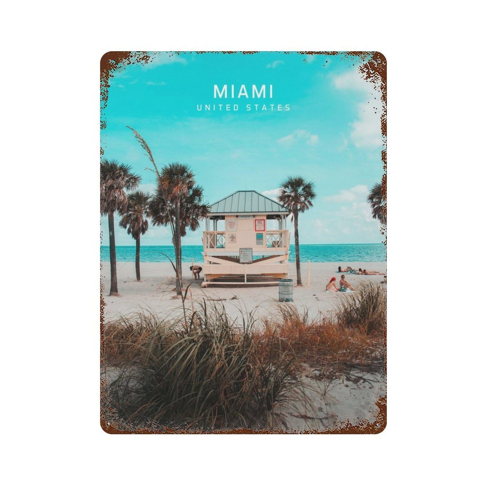 Miami US 15.7"x11.8" Vintage Rust Metal Sign, Shabby Chic Decor for Garage, Bar And Workshop Decor