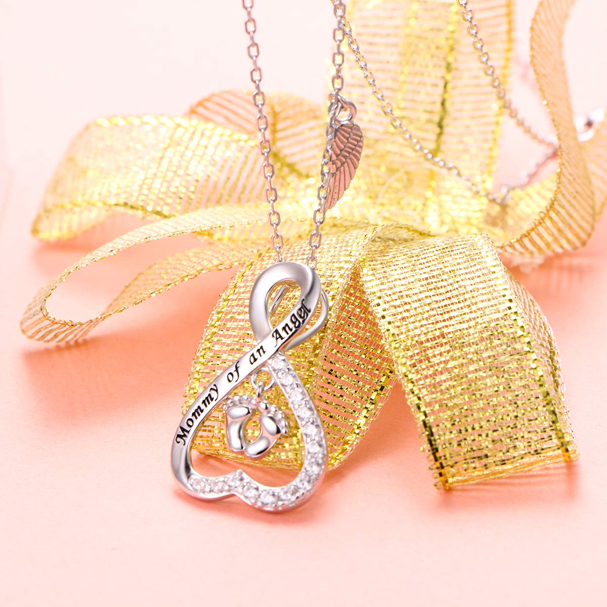 DAOCHONG Collar de plata de ley 925 con diseño de alas de ángel, huella de corazón infinito, collar de mamá de ángel, para pérdida de niños, embarazo, aborto espontáneo, joyería conmemorativa de