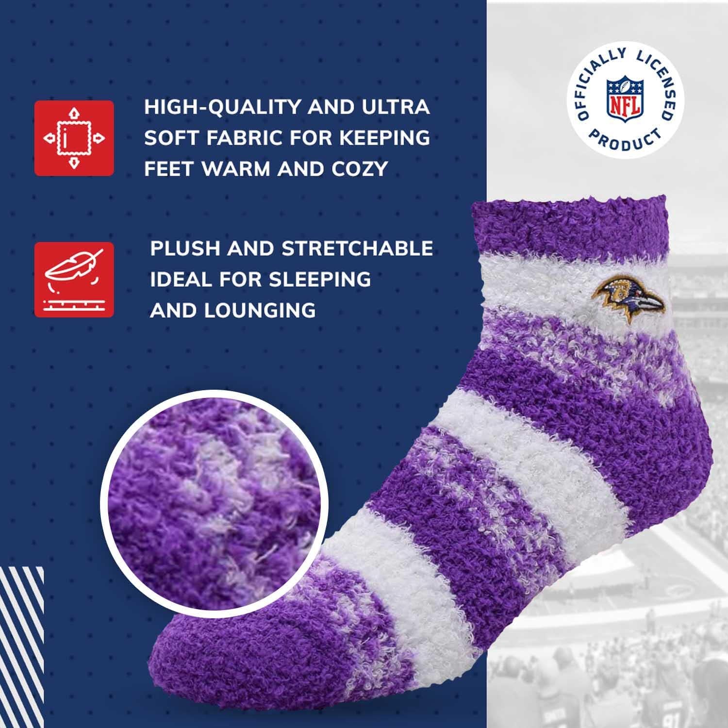 For Bare Feet NFL Cozy Soft Slipper Socks - Home Socks for Ultimate Comfort - Gameday Apparel - Luxuriously Plush and Cozy - Unisex (Baltimore Ravens - Purple, One Size) - Image 4