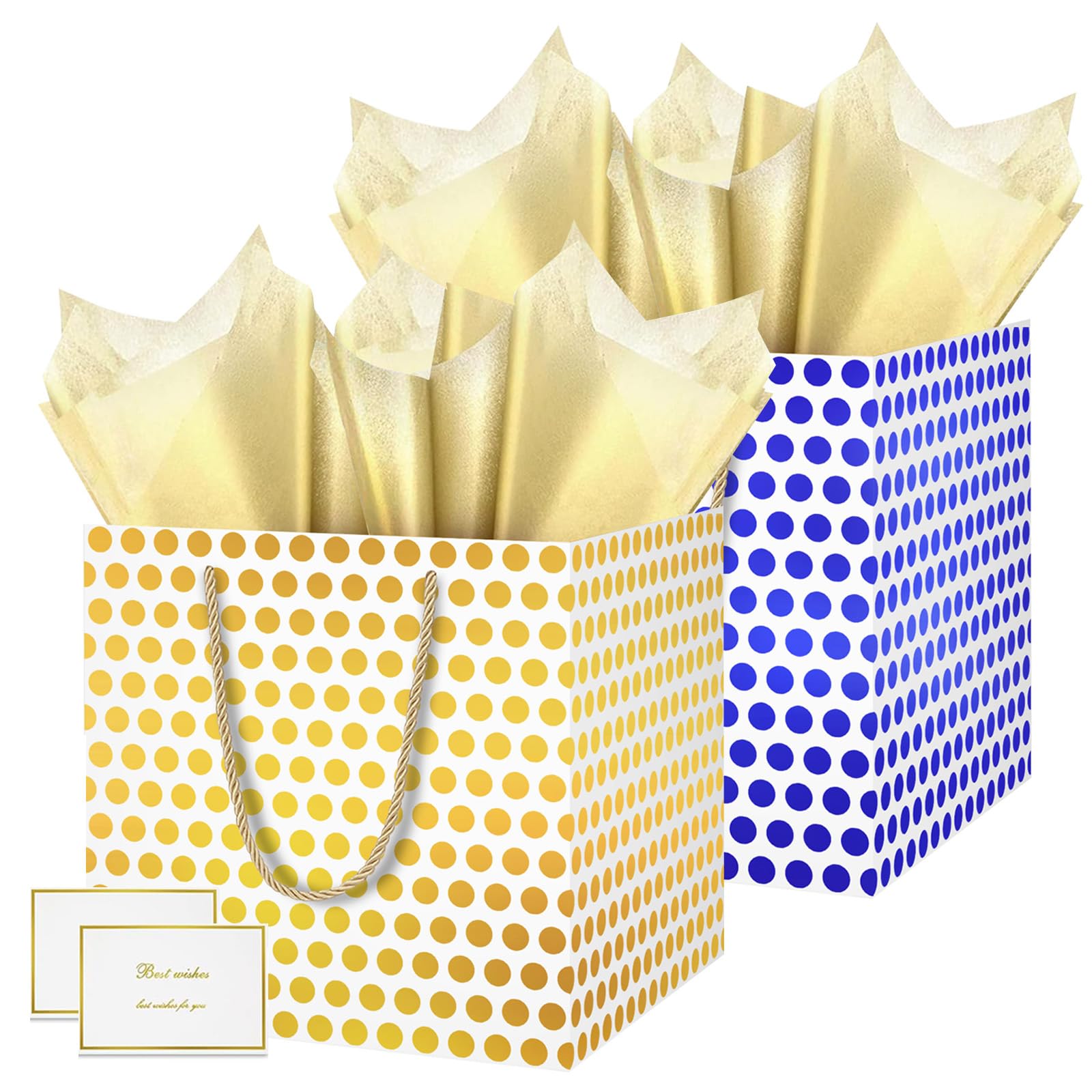 HONTIUS Large Gift Bag, 11.8'' Square Extra Large Gift Bag Bags for Presents, Dots Big Paper Bag, 30cm Wedding Birthday Party Present Bridesmaid Gift Gifts Bag with Tissue Paper Cards 2pcs Q