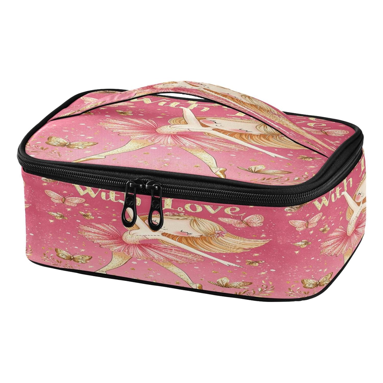 Caikeny Kids Lunch Bag Ballerina Girl Pink Gold Insulated Reusable Lunch Bags Lunch Box for Women School Office