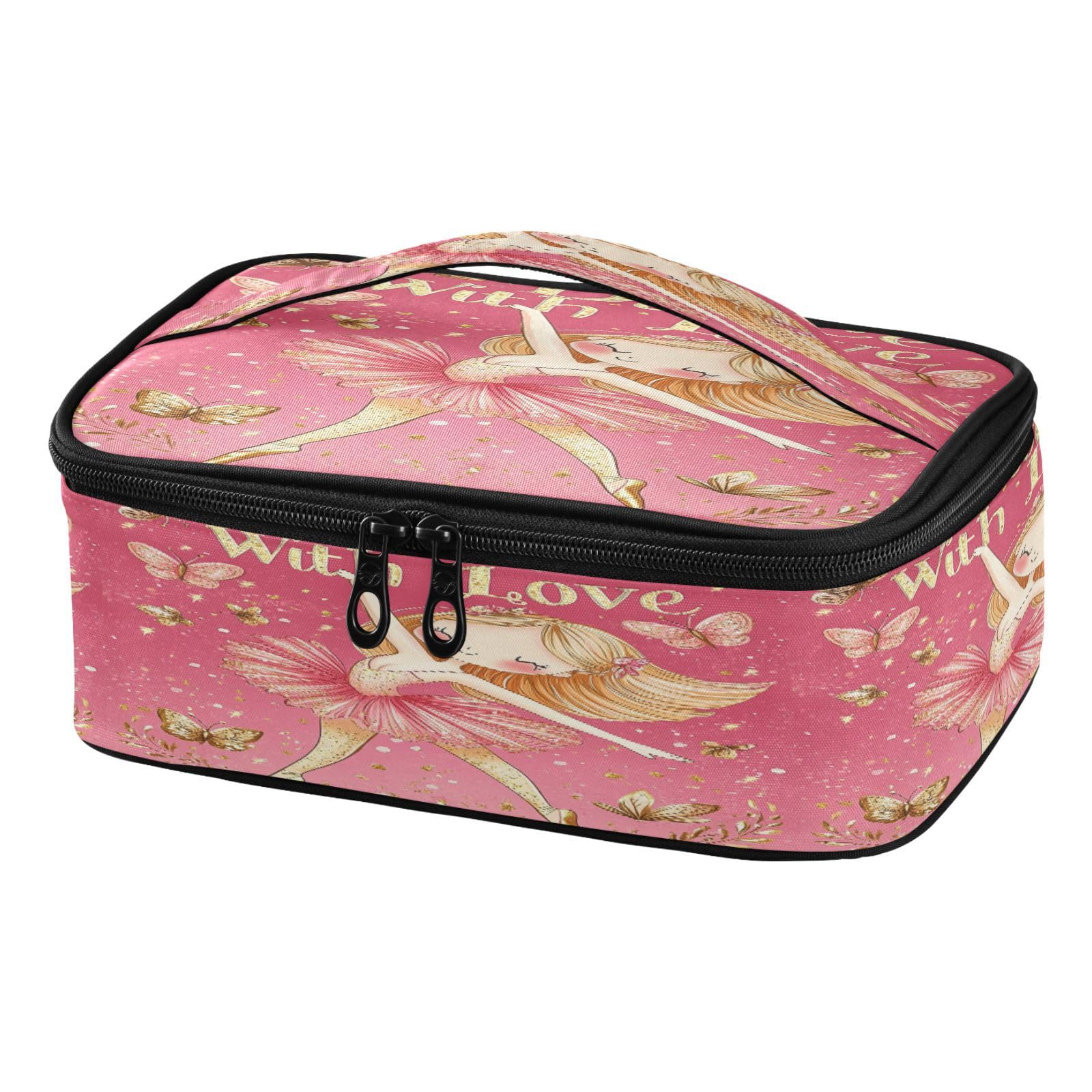 Caikeny Kids Lunch Bag Ballerina Girl Pink Gold Insulated Reusable Lunch Bags Lunch Box for Women School Office