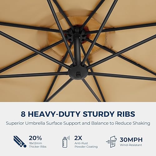 Miniatura 4 de HOMSHADE Sombrilla de patio de 10 pies con base, sombrilla colgante en voladizo para patio al aire libre, protección UV UPF50+ con fácil inclinación