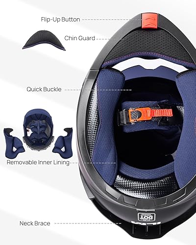 Miniatura 5 de ILM Casco de motocicleta para adultos, casco modular de doble visera abatible de cara completa, modelo DOT WS206 (rojo, XXL)