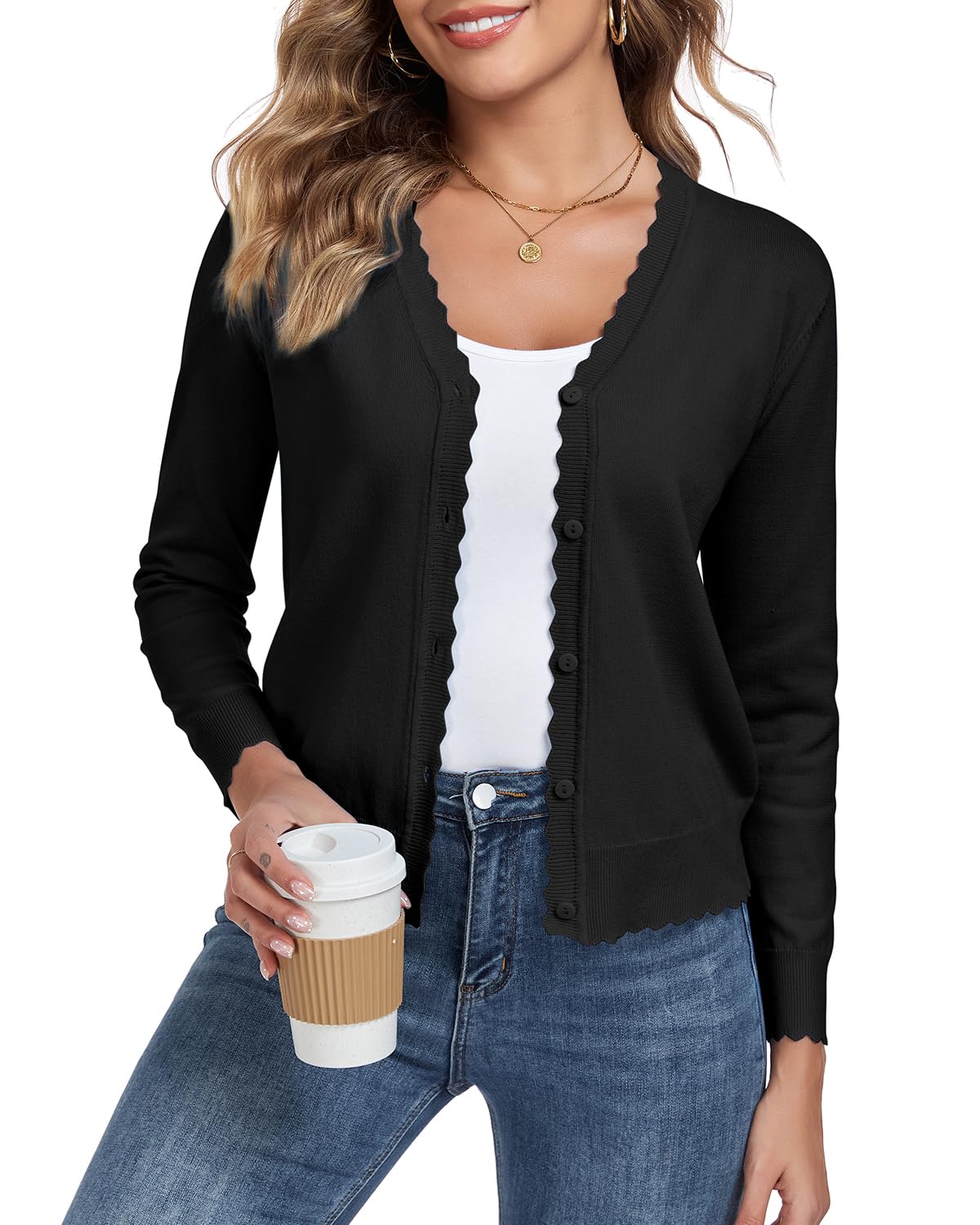 Womens Long Sleeve V-Neck Button Down Cardigan Knit Shrugs Sweater