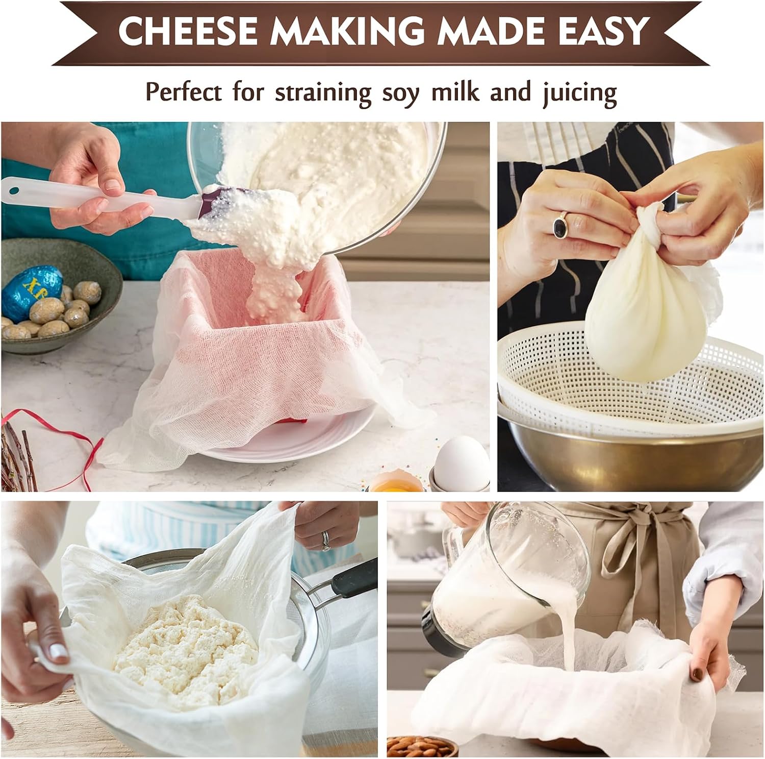 TOPULORS 2-Pack Cheesecloth, 36x36 In Unbleached Cotton Straining Cloth