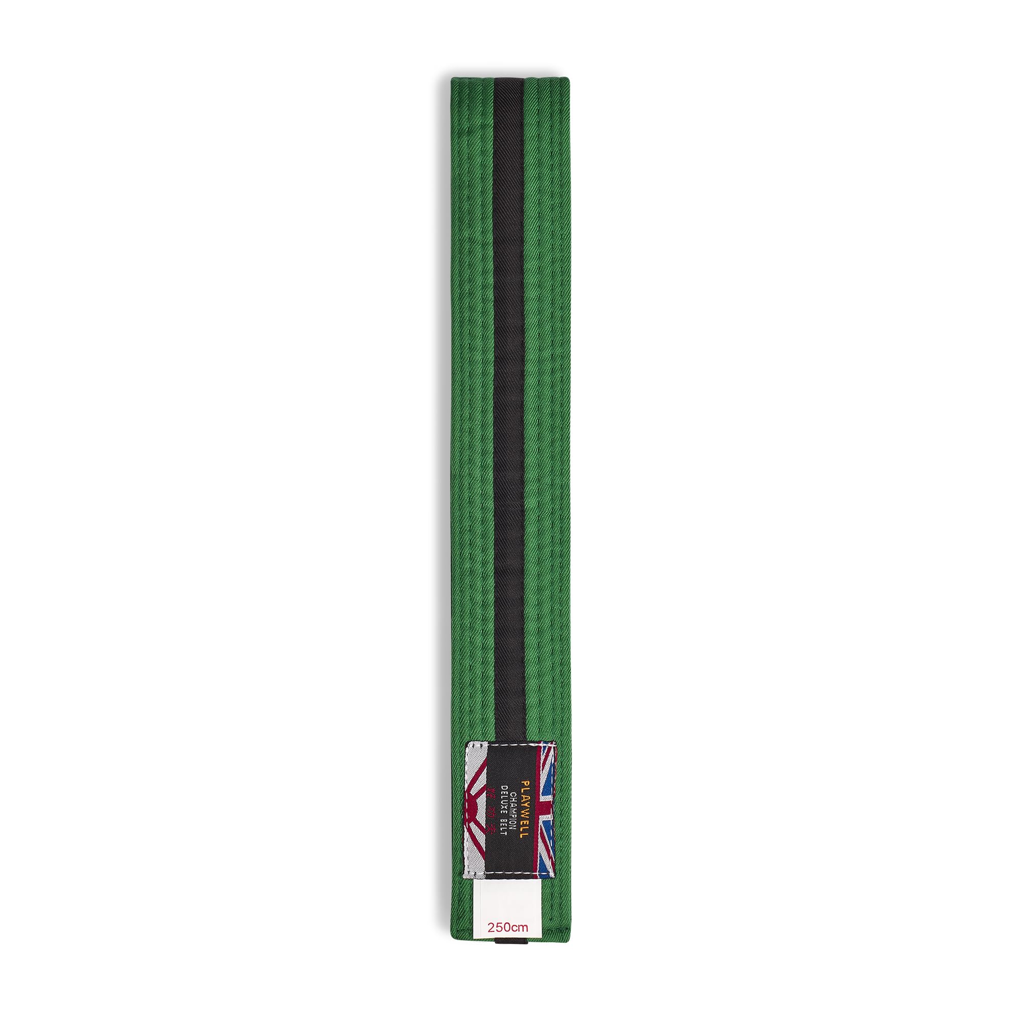 Playwell Martial Arts Cotton Coloured Belt With Black Stripe Grading Belt - (Karate, Judo Taekwondo) (Green Belt with Black Stripe, 250cm)