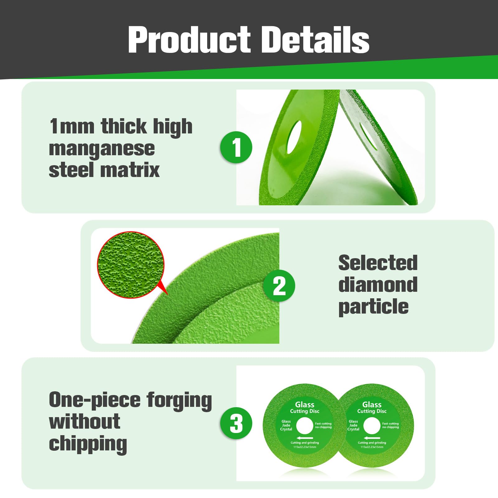 2 Pcs Glass Cutting Disc 115x15x22.23mm, Tile Cutting Disc Diamond Saw Cutting Blade Angle Grinder - Image 3