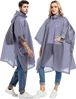 2 Pack Rain Ponchos for Adults Reusable - Raincoats Survival Emergency H...