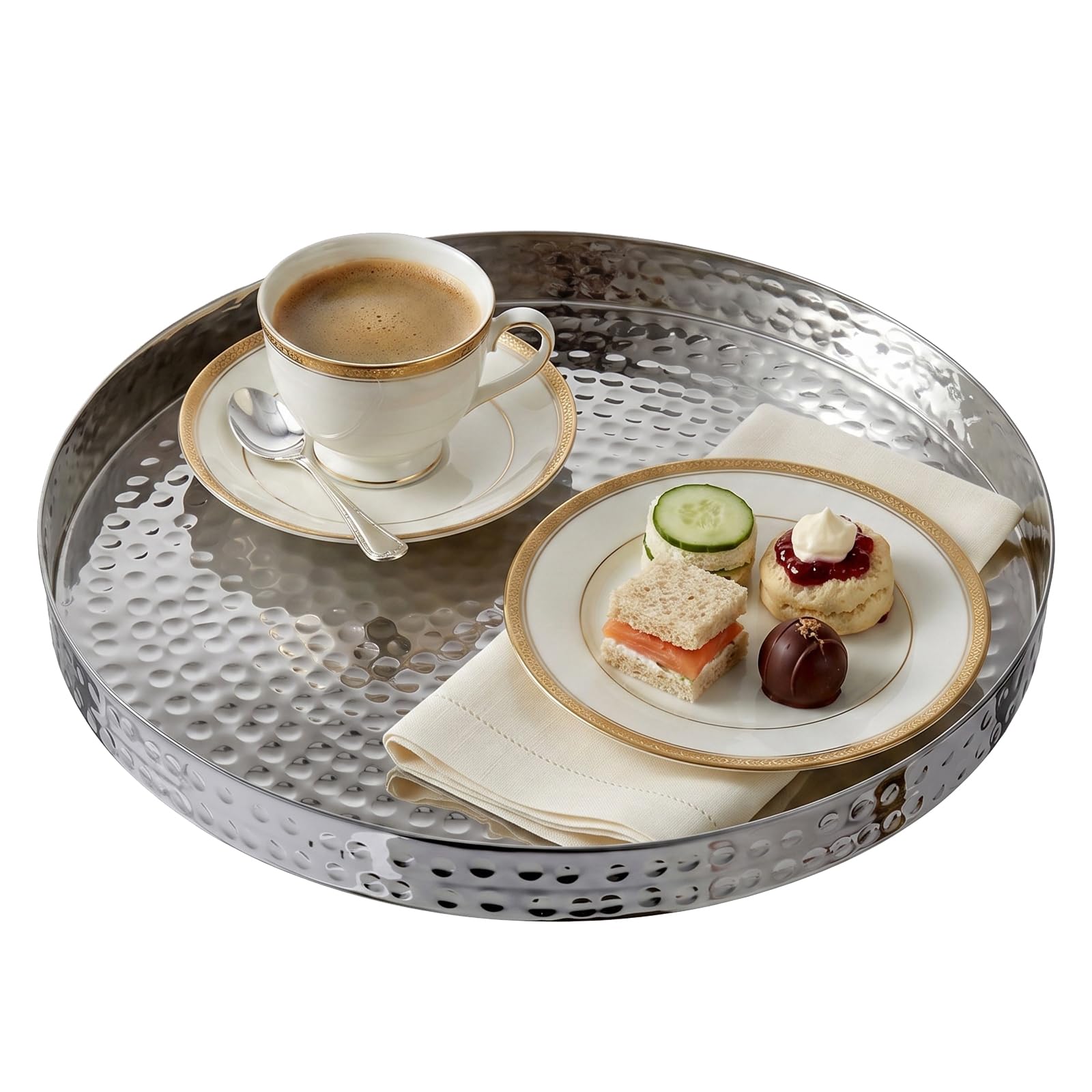 MyGift 11 Inch Hammered Metal Serving Tray