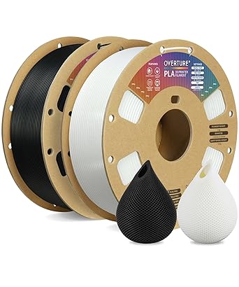 OVERTURE PLA Filament 1.75mm with 3D Build Surface 200mm 200mm, 2kg PLA Multipack (2.2lbs/ Spool), Dimensional Accuracy +/- 0.05 mm, Fit Most FDM Printer, Black + White