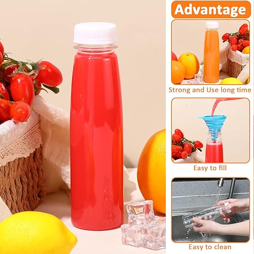 Miniatura 4 de Tanlade 100 botellas de plástico para jugos con tapas, recipientes transparentes reutilizables para bebidas, botellas vacías para jugos caseros,