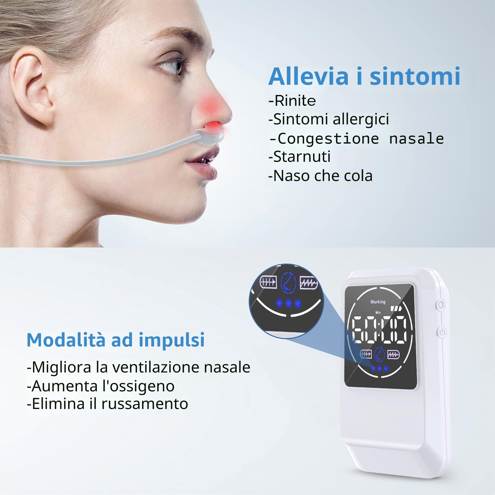 iKeener Dispositivo Alleviare Rinite Allergica,Dispositivo Rinite Terapia Laser,Attrezzatura Portatile Alleviare Rinite,per Congestione Nasale, Russare,Starnuti Nasali Soffocanti,Emigliorare Sonno