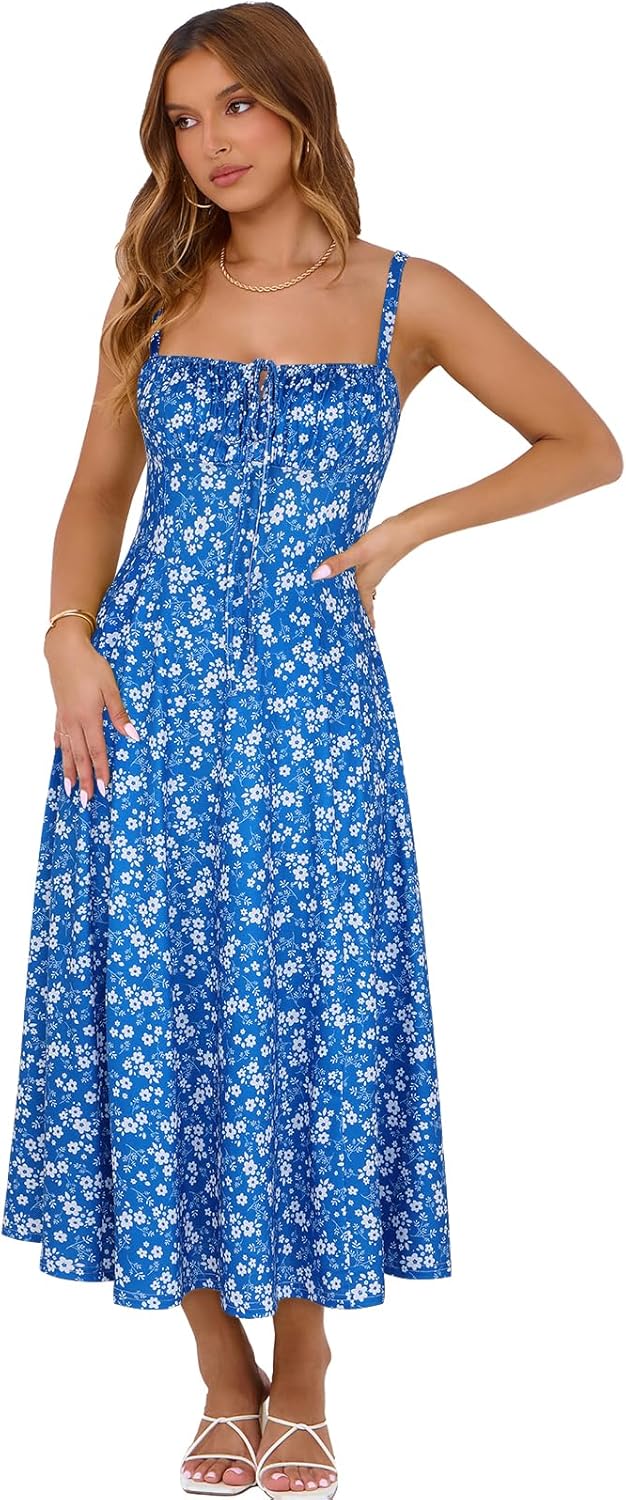 Corset Dress for Women Casual Tea Party Summer Wedding Guest Flowy Midi Sundress - Image 2