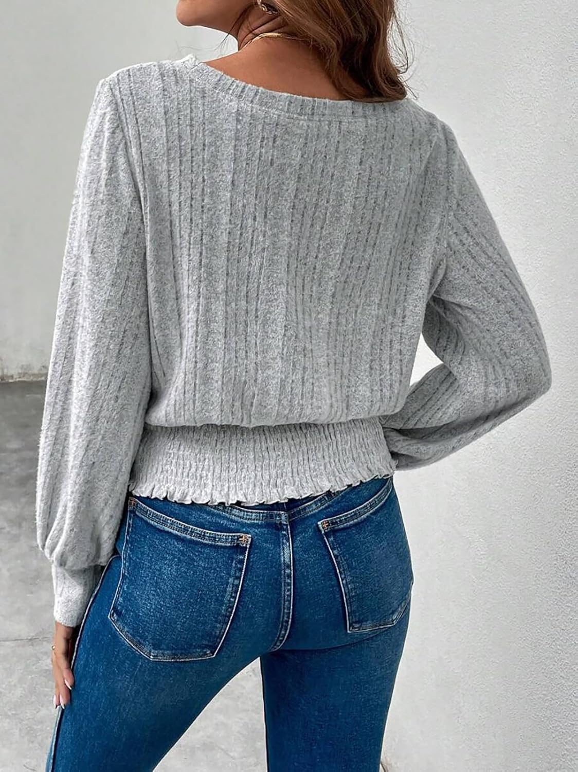 Casual Shirt for Women Long Sleeve Fall Tunic Tops Trendy Sweaters Smocked Waist Loose Fit Blouse - Image 3