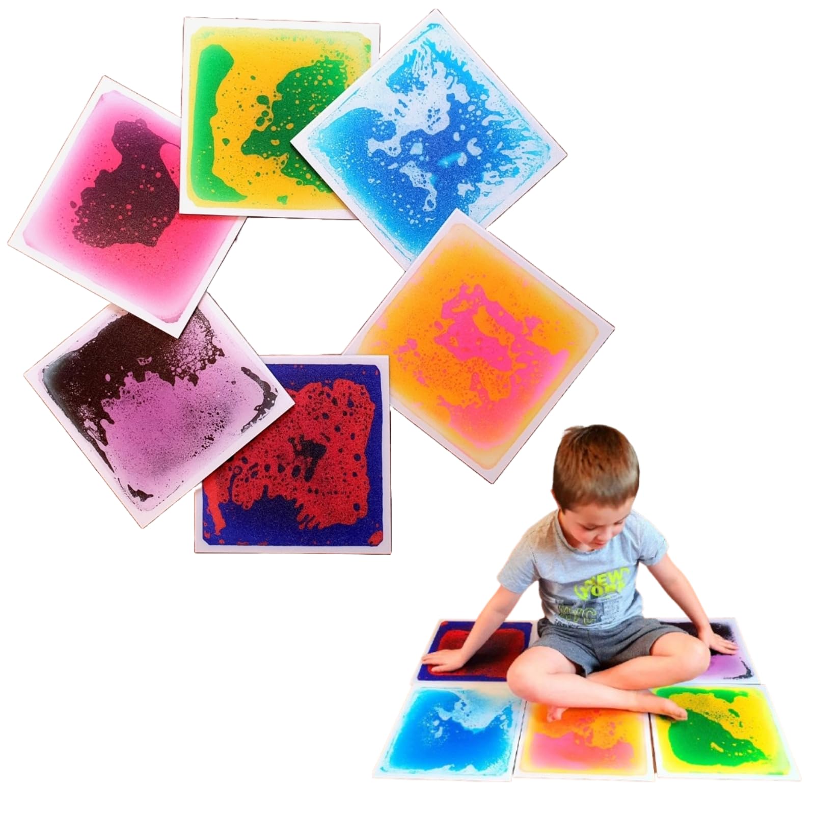 Liquid Sensory Floor Tiles, 6pc 30cm x 30cm, Interactive Autism Sensory Equipment