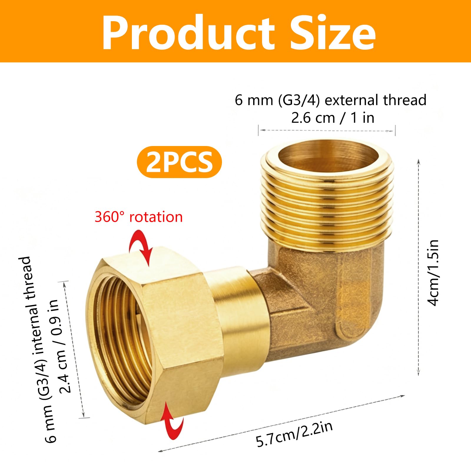 2 sztuki 3/4 cala mosiądz ruchome złącze śrubowe 3/4" AG X IG | Połączenie śrubowe kątowe 90°, DN20 90 stopni złącze śrubowe kątowe do instalacji wodnych i systemów centralnego ogrzewania