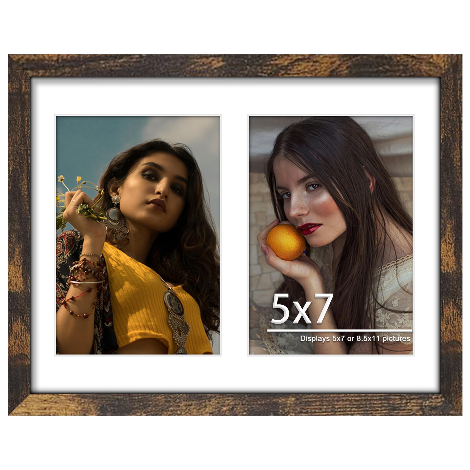 DUENPY 8.5x11 Double 5x7 Picture Frame Double Picture Frame Displays Two 5x7 inch Photos Available Horizontal Wall Mounting Display and Vertical Brown