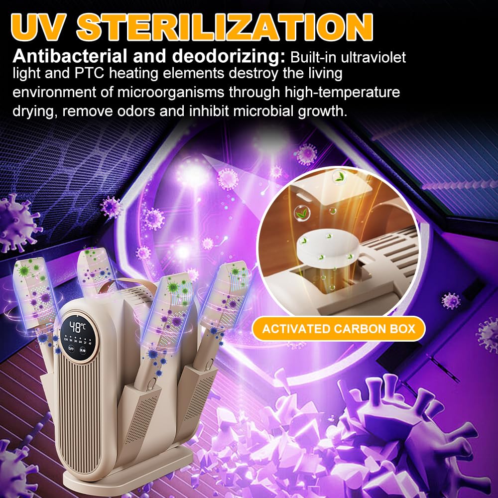 Schuhtrockner Elektrisch, Schuhwärmer mit Verstellbarer Länge, 48℃ Konstante Temperaturheizung, Drei-Gang-Timing, Antibakteriell, Shoe Dryer für 2 Paar Schuhe/Handschuhe