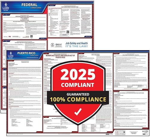J. J. Keller &amp; Associates, Inc. Puerto Rico y Federal Labor Law Poster Set (Inglés, PR State) - Pósters laminados que cumplen con la OSHA