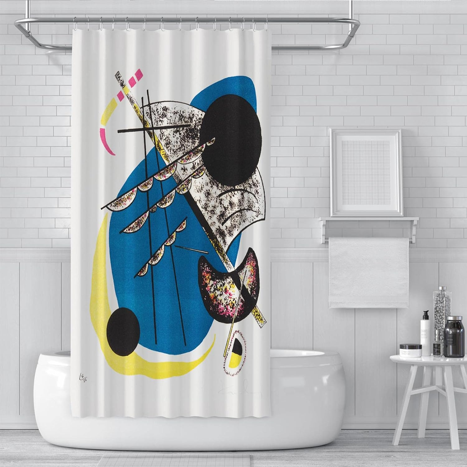 Cartoon Cute Kids Shower Curtain Kandinsky Abstract Art Bathroom Curtain Sailboat Pattern Print Shower Curtain Sets with Hooks Waterproof 108Wx72L