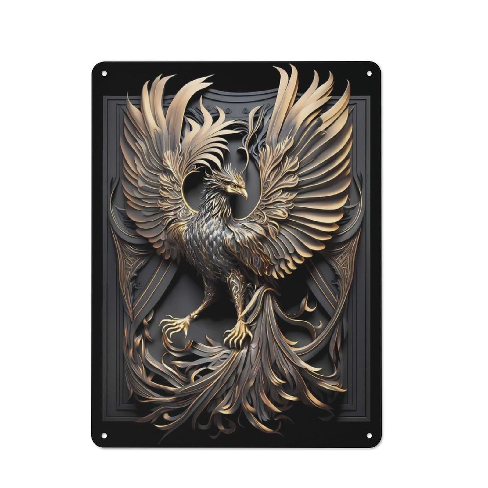 Junmoney Style-5 Workshop Style Silver Gold King Phoenix Decorative Metal Plaque 40X30cm, Workshop Wall Decor For Garage, Hobby Room, Office Or Man Cave