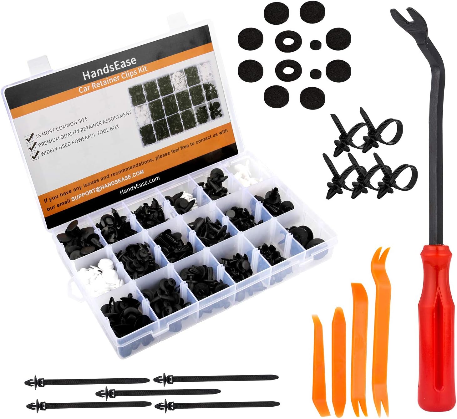 HandsEase Car Retainer Clips & Plastic Fasteners Kit, 435 Pcs Auto Push Pin Rivets Set Door Trim Panel Clips For GM Ford Toyota Honda Chrysler