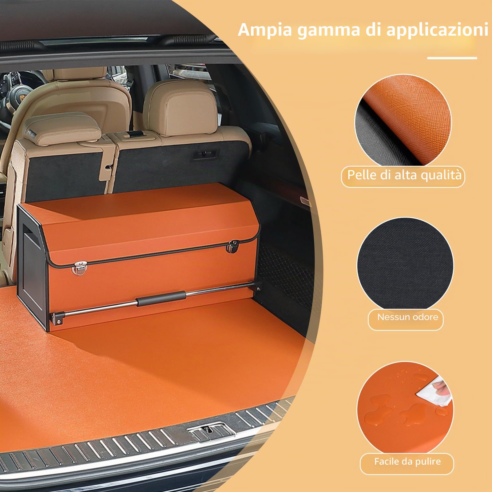 Organizer Bagagliaio Auto, Maniglia Push-pull, Cuoio Pieghevole 2 Scomparti Organizer Auto Bagagliaio, Adatto per Tutti i Tipi SUV, Minivan (69 * 29 * 31cm)