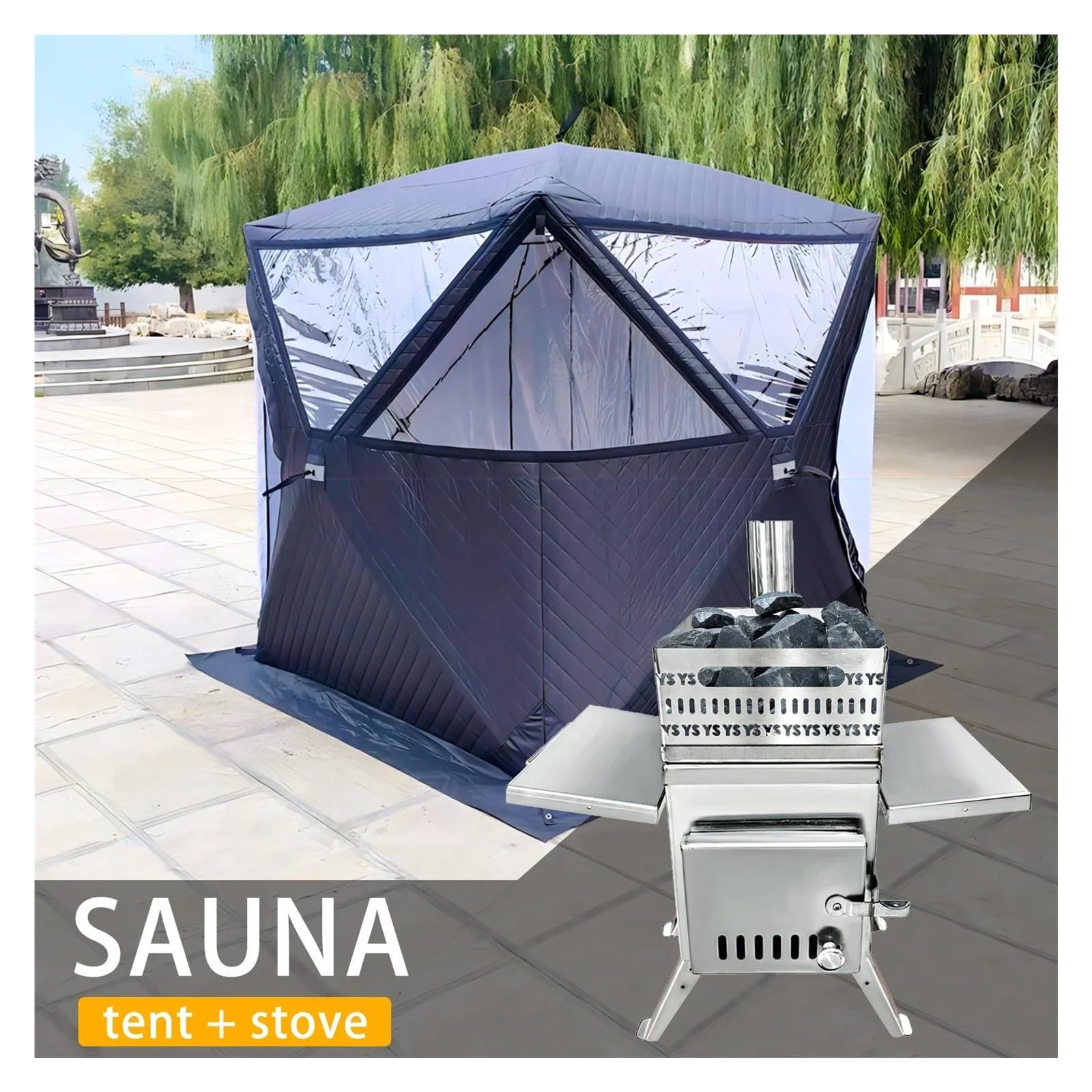 Sauna Ofen Camping Klappholzkohle Brennholz Outdoor Angeln Heizung Herd Multifunktions Tragbare Sauna Zelt Öfen(Black)