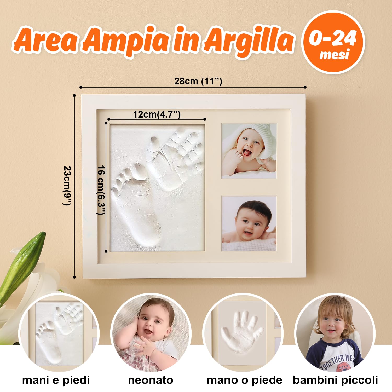 PewinGo Cornice Impronta Mani e Piedi Neonati Argilla, Cornice Impronte Neonato Dermatologicamente Testato,Kit Impronta Neonato Ideale per Regalo Originale e Regalo per il Battesimo-Bianco