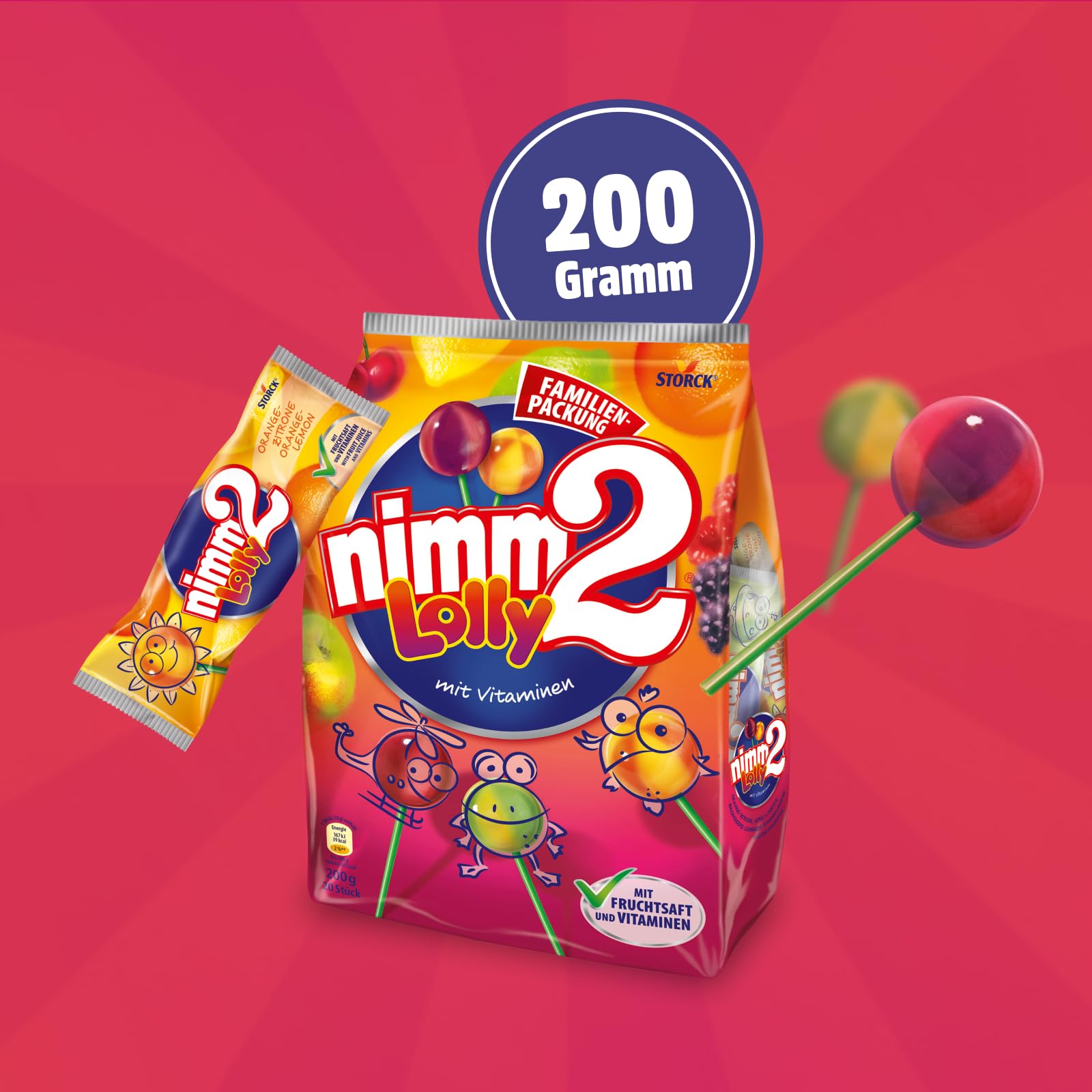 nimm2 Lolly – Fruchtige Lutscher in vier unterschiedlichengeschmackskombinationen zum Naschen für dieganze Familie – (1 x 200g Beutel) - 2
