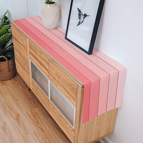 Miniatura 107 de Camino de mesa de algodón y lino estilo granja rústico retro, textura de madera de granero, color degradado marrón y gris, antideslizante,