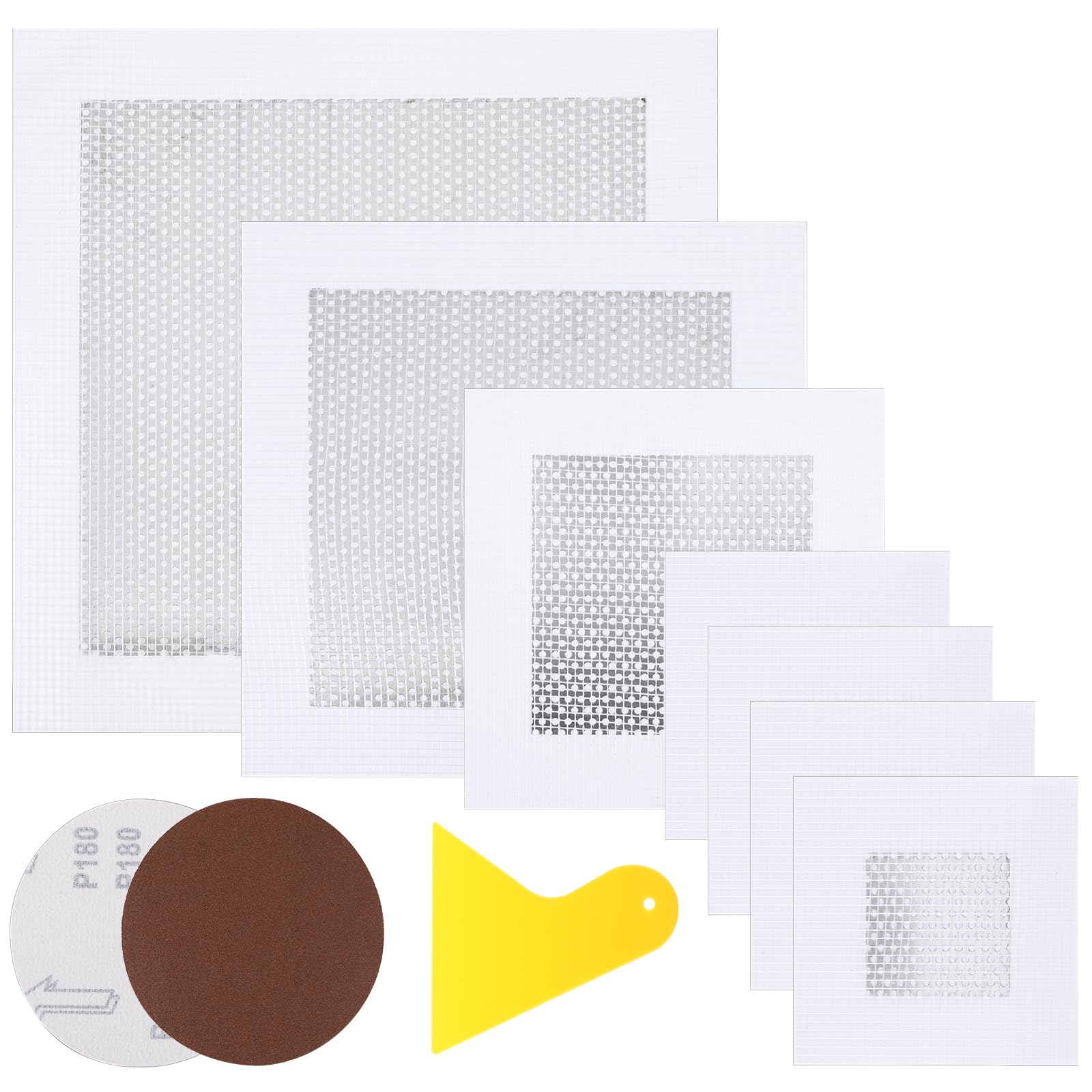 Tyqour 13 stuks zelfklevende wandreparatie-patches, 10/15/20 cm, aluminium, gipsplaten reparatie, 2/4/6 inch vezelnet, verzinkt voor het afdekken van boorgaten en scheuren in het poetsen