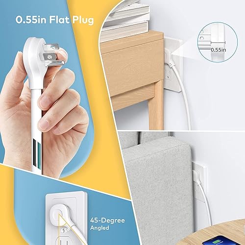 Miniatura 5 de TROND - Cable de extensión USB de 15 pies de largo, protector de sobretensiones de enchufe plano, 4 salidas de CA ampliamente espaciadas, 3 puertos