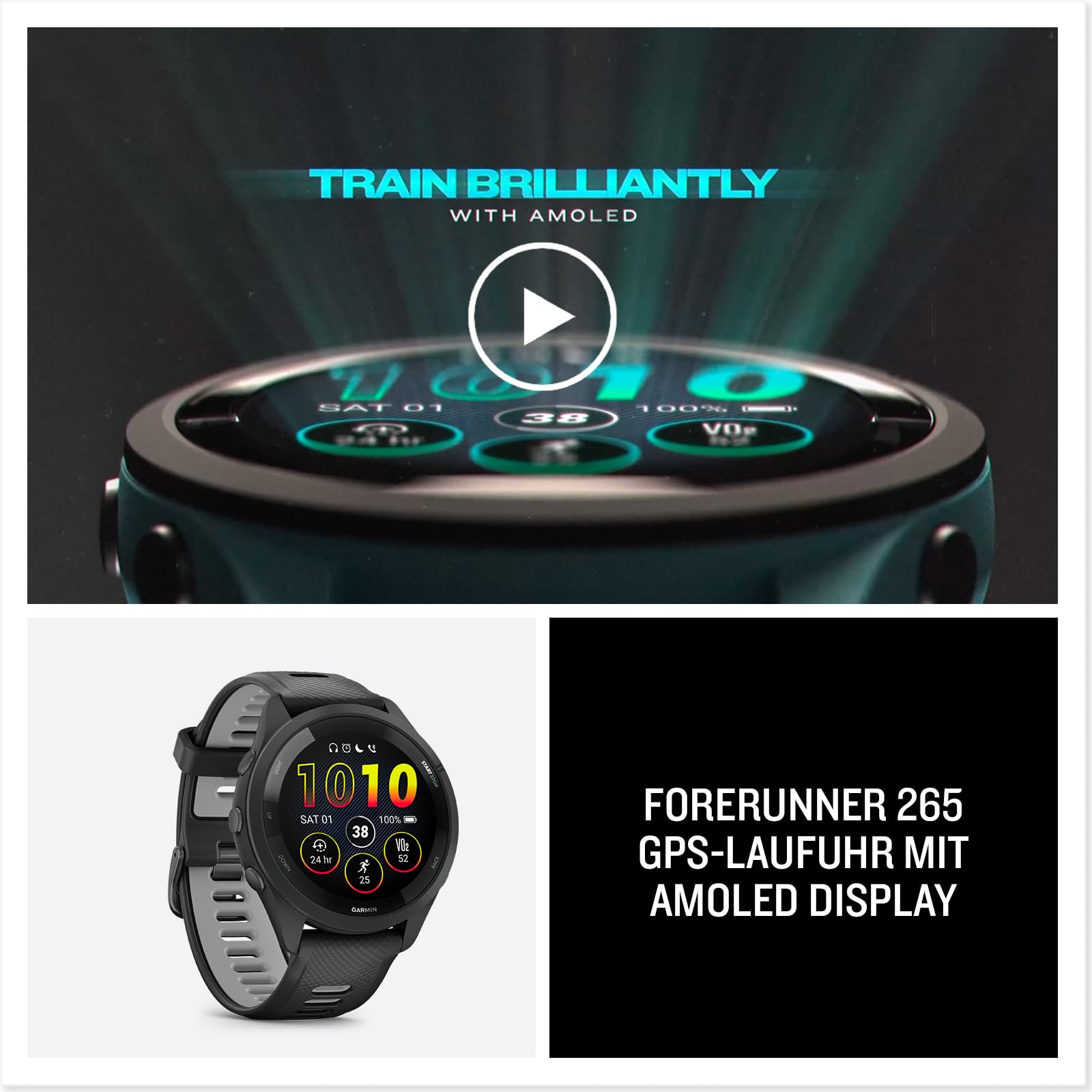 Garmin Forerunner 265 46mm - Laufuhr, 1,3" AMOLED-Display, 13 Tage Akkulaufzeit, 30+ Sport-Apps, Trainingsanalyse, spezielle Lauffunktionen, Trainingsbereitschaft, erweiterte Schlaffunktionen, Musik