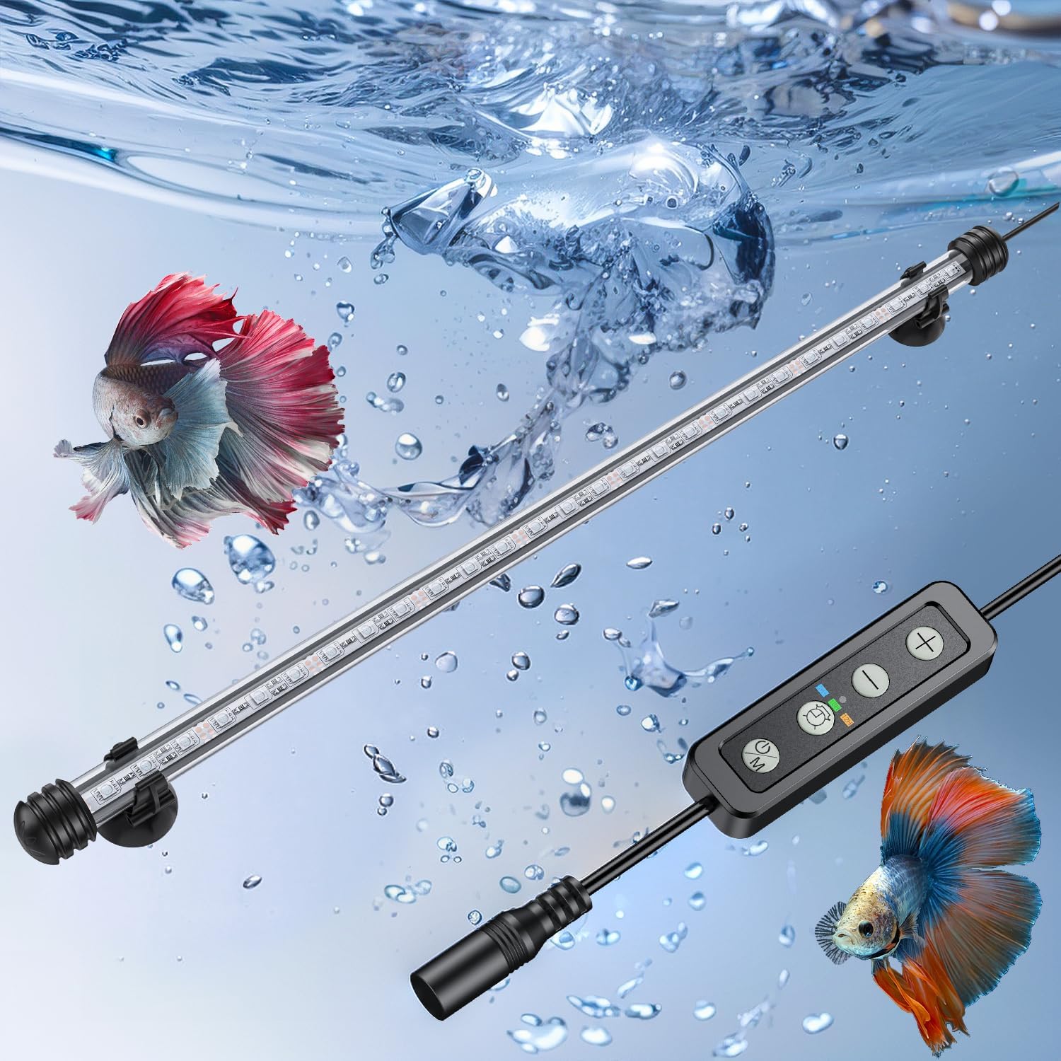 Pawfly 5.5 W Aquarium LED Light 19 Inch Underwater Fish Tank Light with Timer Auto On/Off Fish Tank Background Light with 8 Lighting Modes Submersible Multi-Colored Tube Light for Decoration PRO 19 Inch?Timing Function?