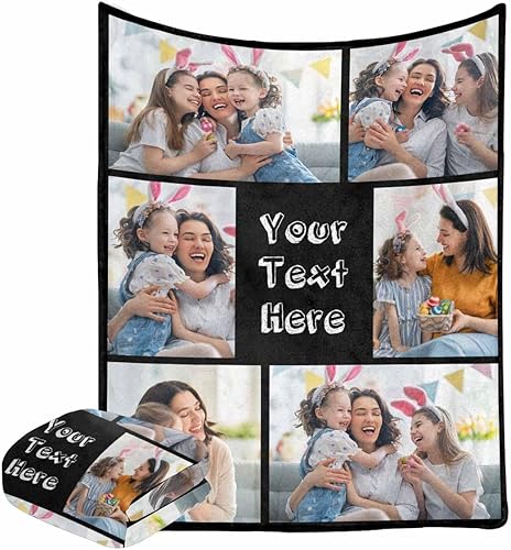 Miniatura 5 de Manta personalizada con texto fotográfico, 6 fotos, tu texto aquí, manta personalizada de franela polar para cumpleaños familiar, se adapta a sofá,