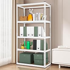 GarveeHome Garage Storage Shelves, 5-Tier Utility Shelves, Adjustable Storage Shelves, Industrial Shelving, Load 3860 Lbs Heavy Duty Storage Shelves for Garage Kitchen Basement Laundry Pantry,White
