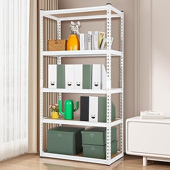 GarveeHome Garage Storage Shelves, 5-Tier Utility Shelves, Adjustable Storage Shelves, Industrial Shelving, Load 3860 Lbs Heavy Duty Storage Shelves for Garage Kitchen Basement Laundry Pantry,White