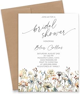 Personalized Watercolor Fall Wildflowers Bridal Shower Invitations for W...