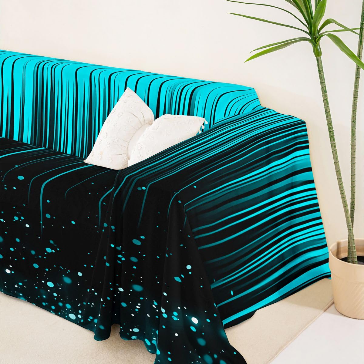 Homewish Funda de sofá a rayas verde azulado y negro, 180 x 340 cm