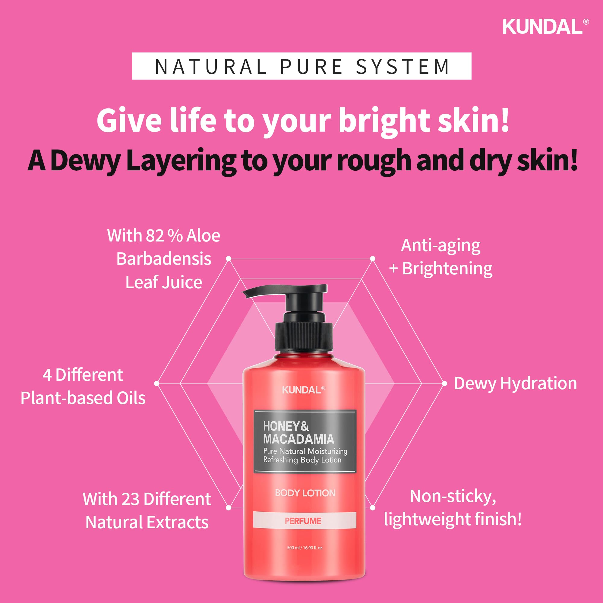 KUNDAL, Nemlendirici ve Besleyici Vücut Losyonu Honey & Macadamia Pure Body Lotion 500ml (White Musk)
